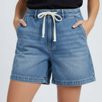 Women’s High Waist Denim Shorts with Drawstring