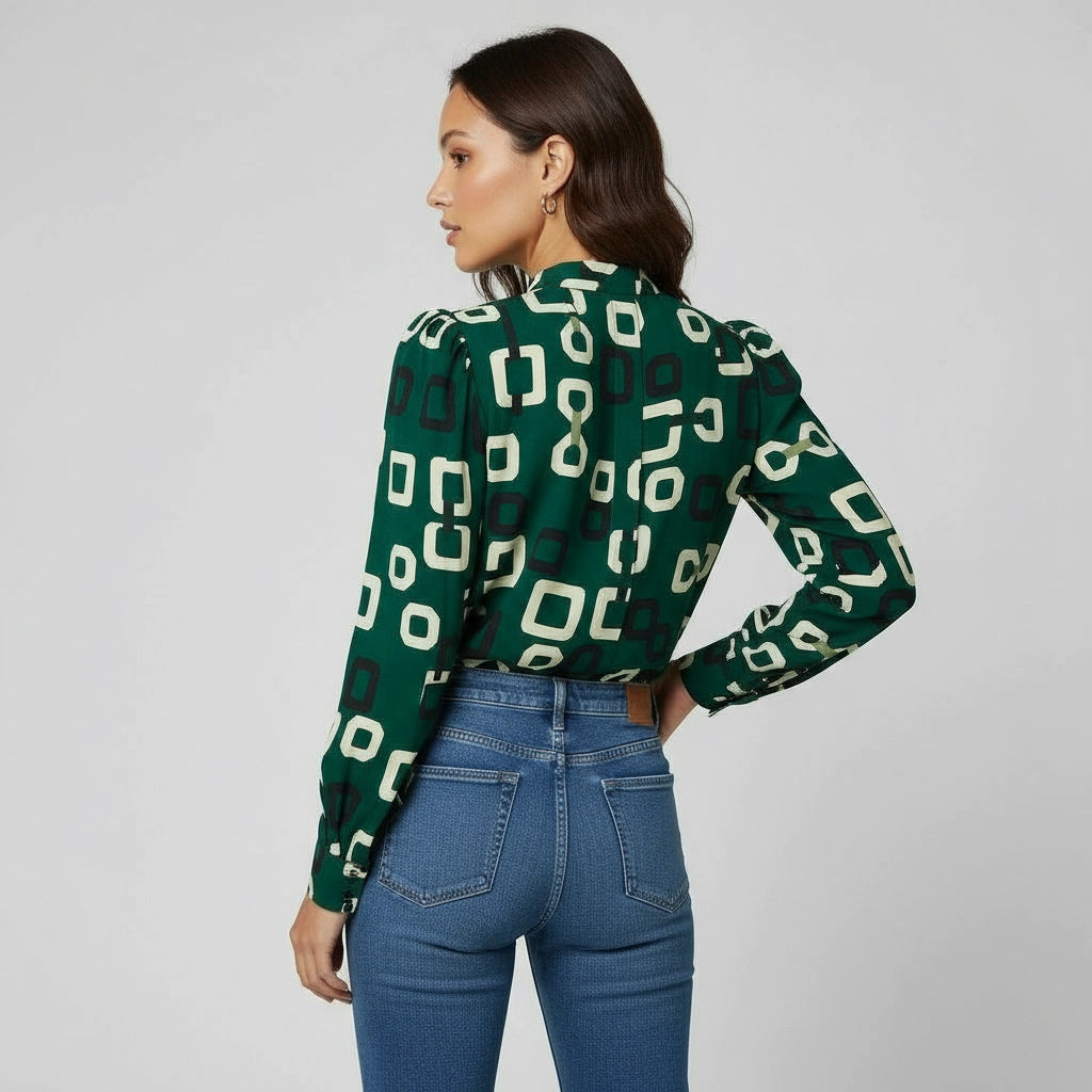 Women's Button-Up Blouse in Collarless Design