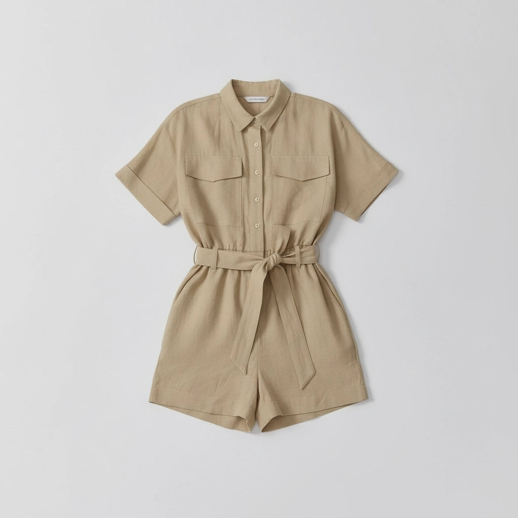 Women’s Utility Shirt Romper with Tie Waist