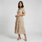 Women's A-Line Short Sleeve Midi Dress With Collar