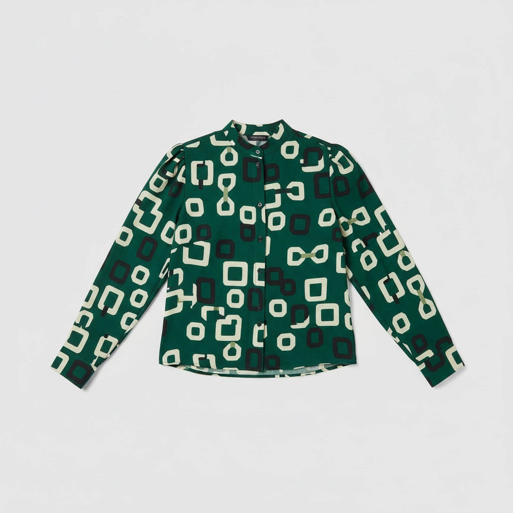 Women's Button-Up Blouse in Collarless Design