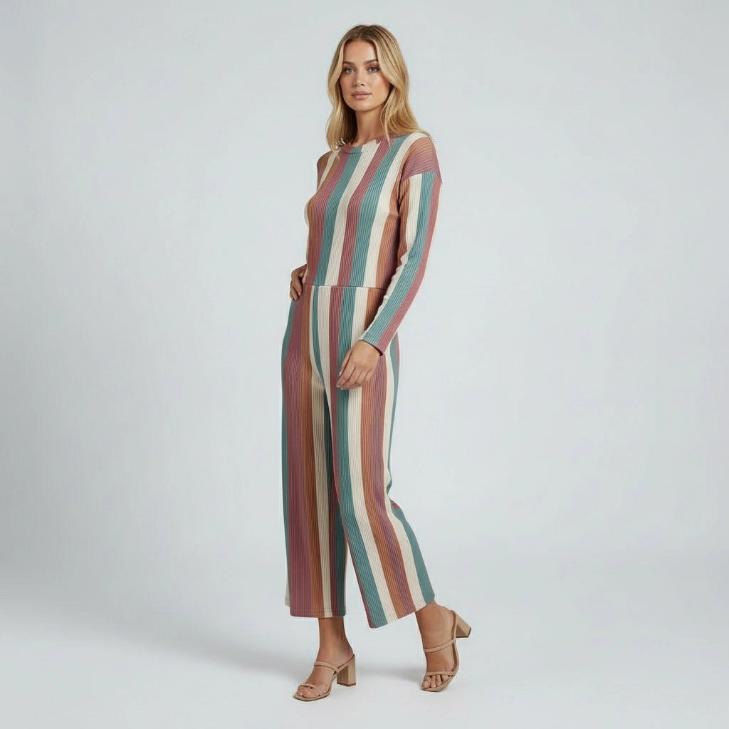 Women's Straight-Cut Knit Jumpsuit With Long Sleeves
