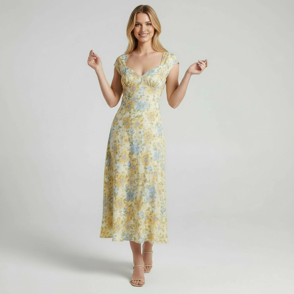 Sweetheart Neck Floral Midi Dress