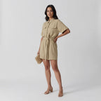 Women’s Utility Shirt Romper with Tie Waist
