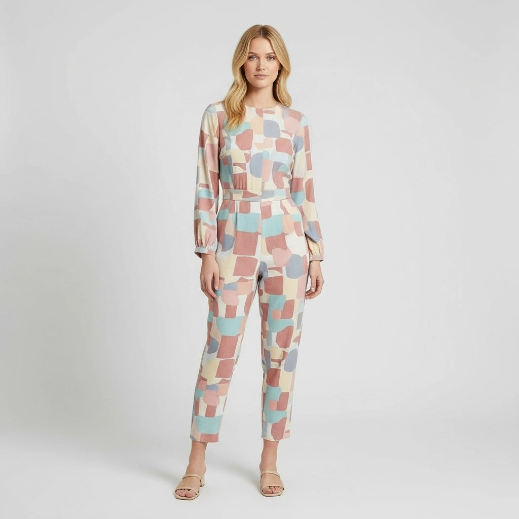 Geometric Print Straight Leg Jumpsuit