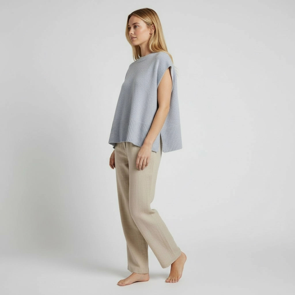 Boxy Sleeveless Sweater with Drop Shoulders