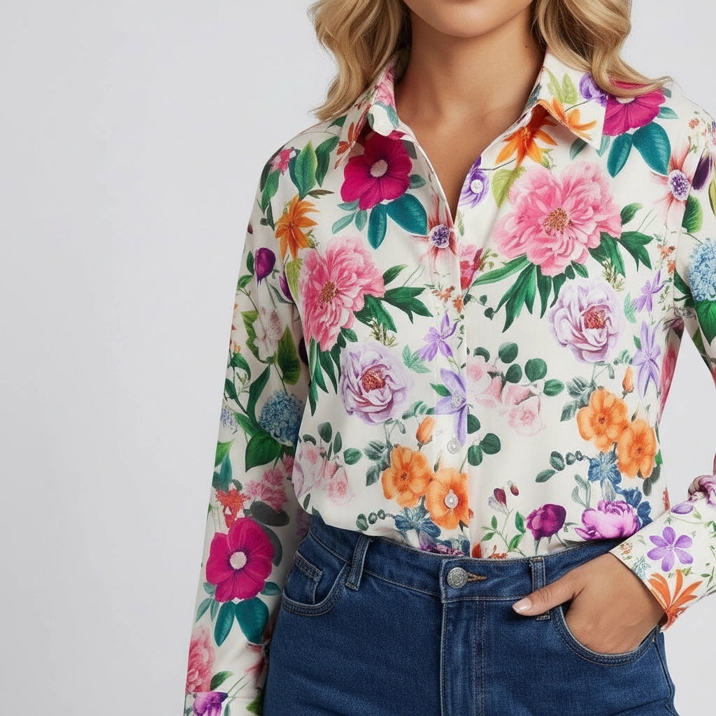Women's Floral Long Sleeve Button-Up Shirt