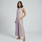 Sleeveless Wide-Leg Jumpsuit with Henley-Style Button Placket