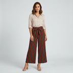 Women’s High Waist Wide Leg Striped Trousers with Tie Belt