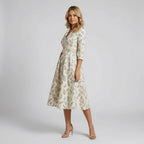 Women’s V-Neck Wrap Midi Dress with 3/4 Sleeves