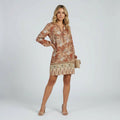 Women's Floral Shift Dress With Long Sleeves and V-neck