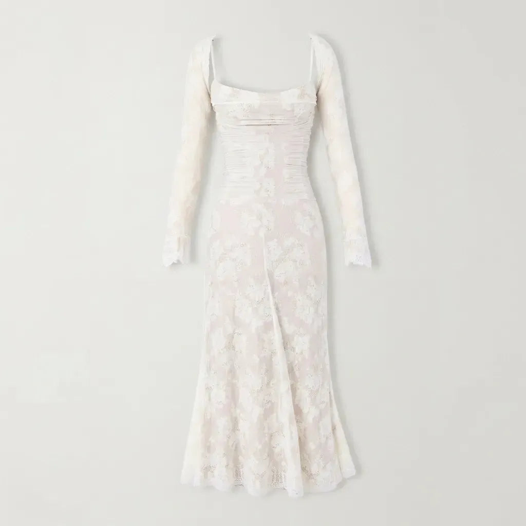 Lace Wedding Guest Dress with Sleeves White 7
