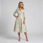 Women’s V-Neck Wrap Midi Dress with 3/4 Sleeves