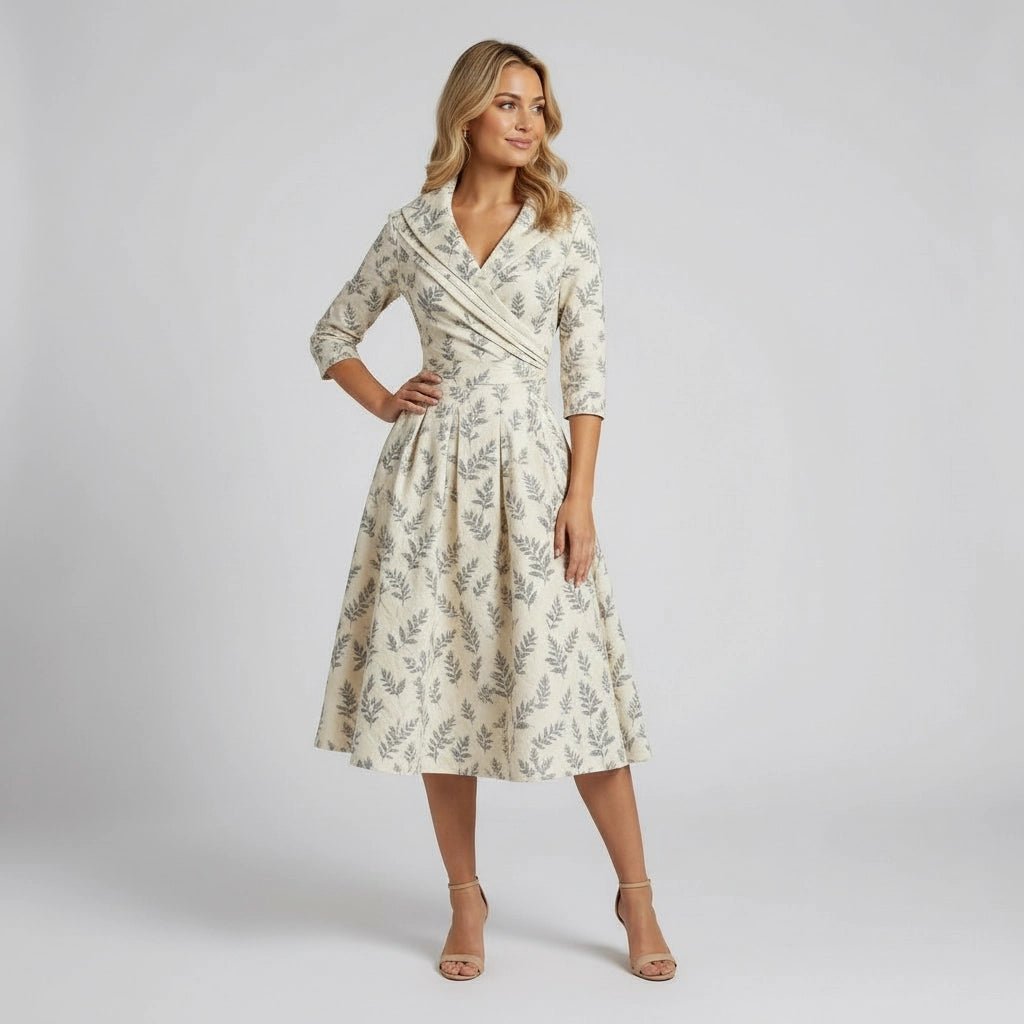 Women’s V-Neck Wrap Midi Dress with 3/4 Sleeves