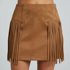 Women’s Western-Style High-Waist Fringe Mini Skirt