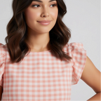 Women’s Gingham Flutter Sleeve Tiered Mini Dress