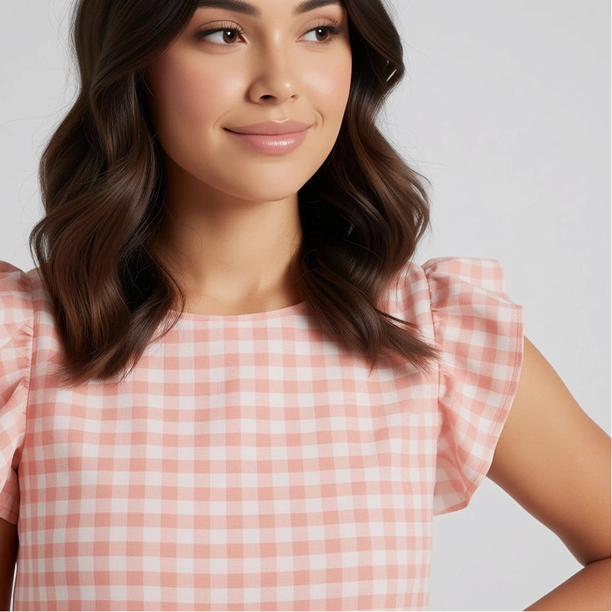 Women’s Gingham Flutter Sleeve Tiered Mini Dress