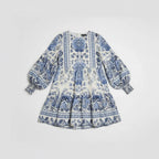 Women’s Boho Print Balloon Sleeve Mini Dress