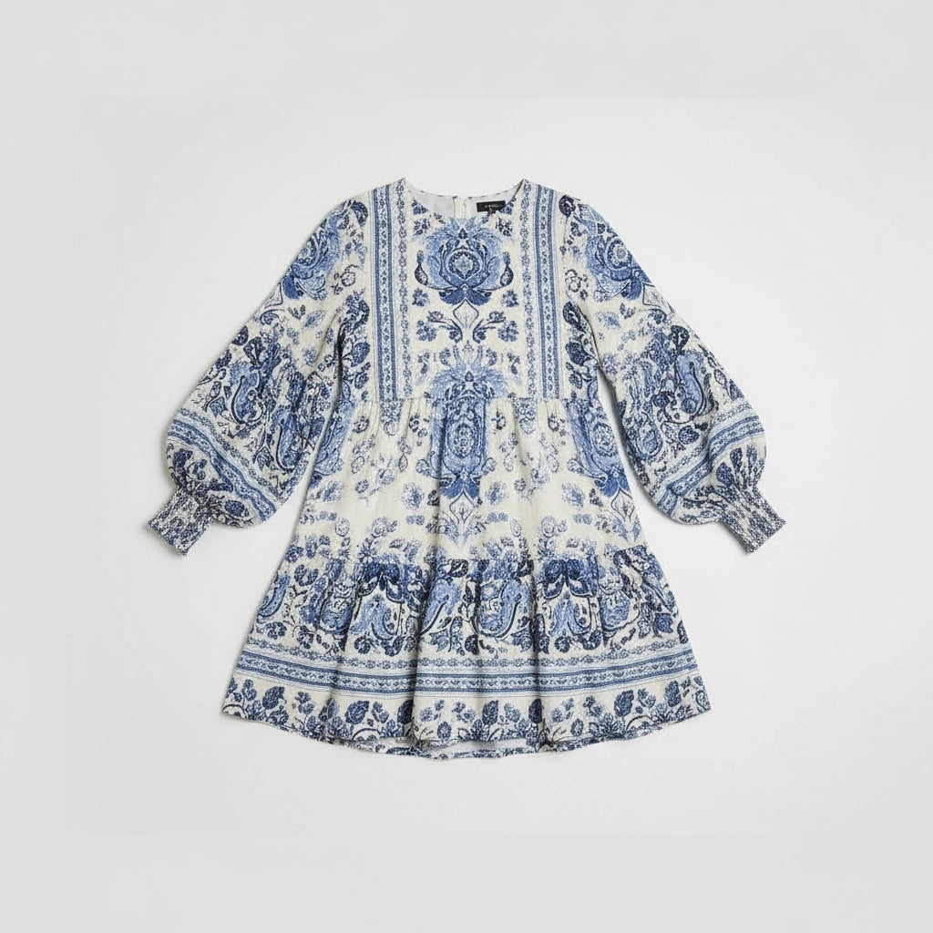 Women’s Boho Print Balloon Sleeve Mini Dress