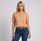 Women's V-Neck Puff Short Sleeve Blouse
