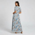 Women's Floral Short Sleeve Maxi Dress With V-Neck