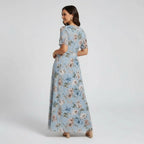 Women's Floral Short Sleeve Maxi Dress With V-Neck