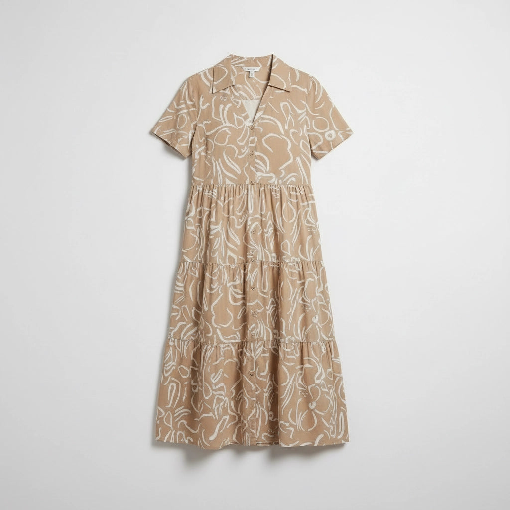 Women's A-Line Short Sleeve Midi Dress With Collar