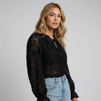 Women's Lace Blouse with Tie Detail
