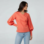 Women's Wrap Blouse with Puff Sleeves