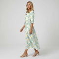 V-Neck Daisy Print Midi Dress With 3/4 Sleeves