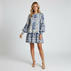 Women’s Boho Print Balloon Sleeve Mini Dress