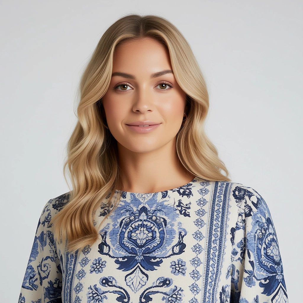 Women’s Boho Print Balloon Sleeve Mini Dress