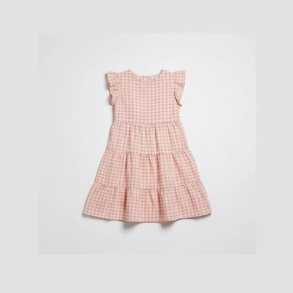 Women’s Gingham Flutter Sleeve Tiered Mini Dress