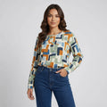 Women's Geometric Print Long Sleeve Blouse