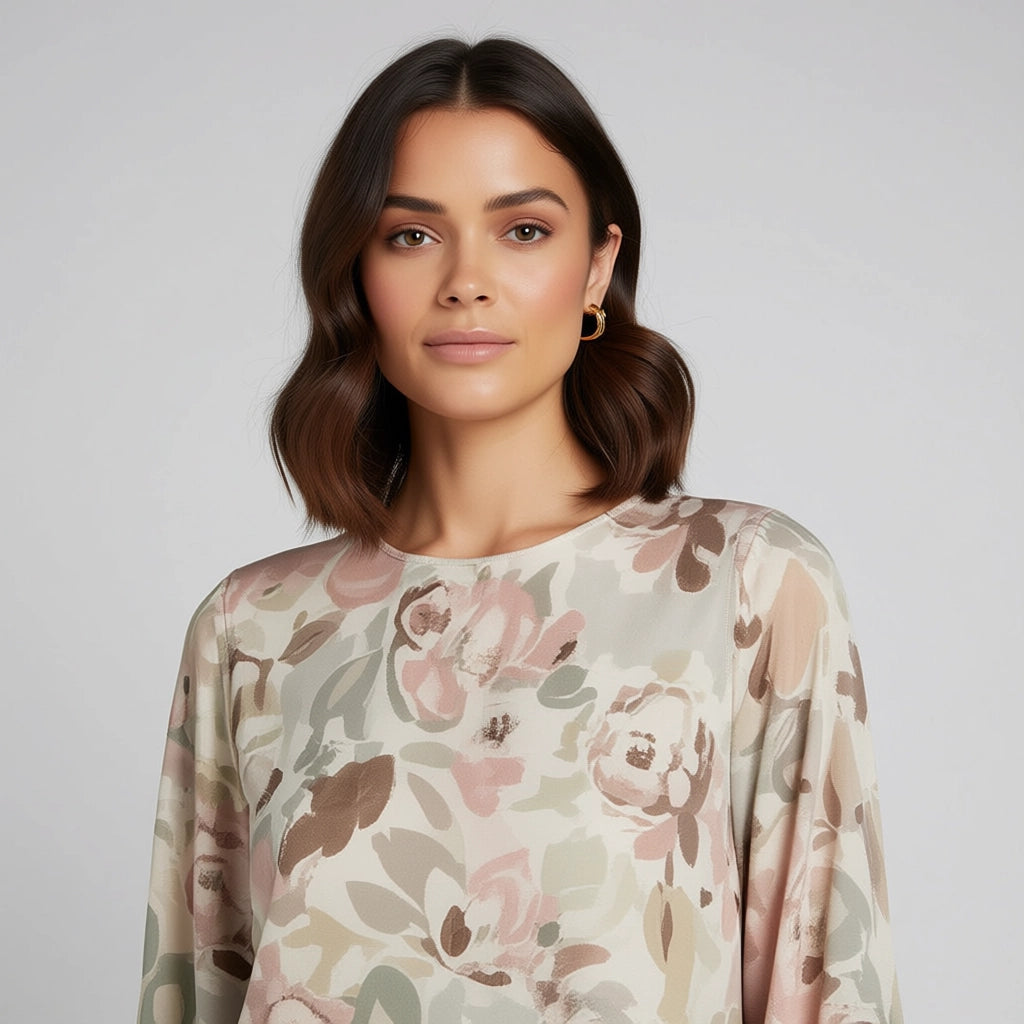 Women's Floral Shift Dress With Long Sleeves
