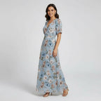 Women's Floral Short Sleeve Maxi Dress With V-Neck