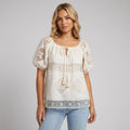 Relaxed Embroidered Blouse with Tassels