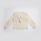 V-Neckline Blouse with Ruffled Collar