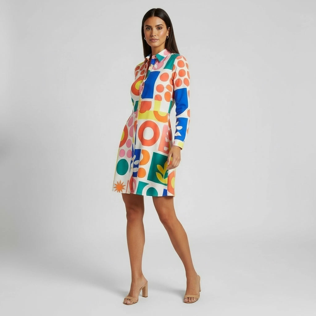Women's A-Line Mini Dress with Collar