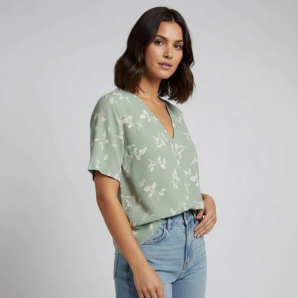 Floral V Neck Relaxed Fit Blouse