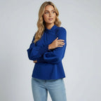 Women’s Asymmetric Neck Balloon Sleeve Blouse