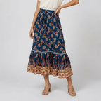 Women’s Boho Floral Tiered Midi Skirt