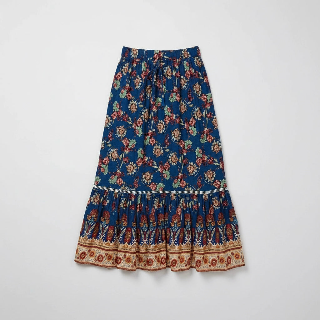 Women’s Boho Floral Tiered Midi Skirt