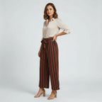 Women’s High Waist Wide Leg Striped Trousers with Tie Belt