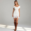 Western Style Off-Shoulder Mini Dress in White
