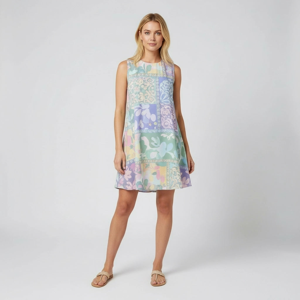 Patchwork A-Line Sleeveless Dress With Round-Neckline