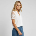 Straight Cut Blouse with Lace Sleeves
