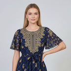 Women’s Boho Print Maxi Dress With Tie Waist