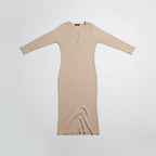 Ribbed Bodycon Midi Dress with Button Detail