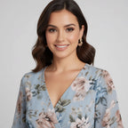 Women's Floral Short Sleeve Maxi Dress With V-Neck